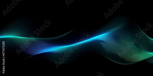 3D wave lines pattern smooth curve flowing dynamic blue green light isolated on black background for concept of technology, digital, communication, science, Generative AI © Not Just a Picture
