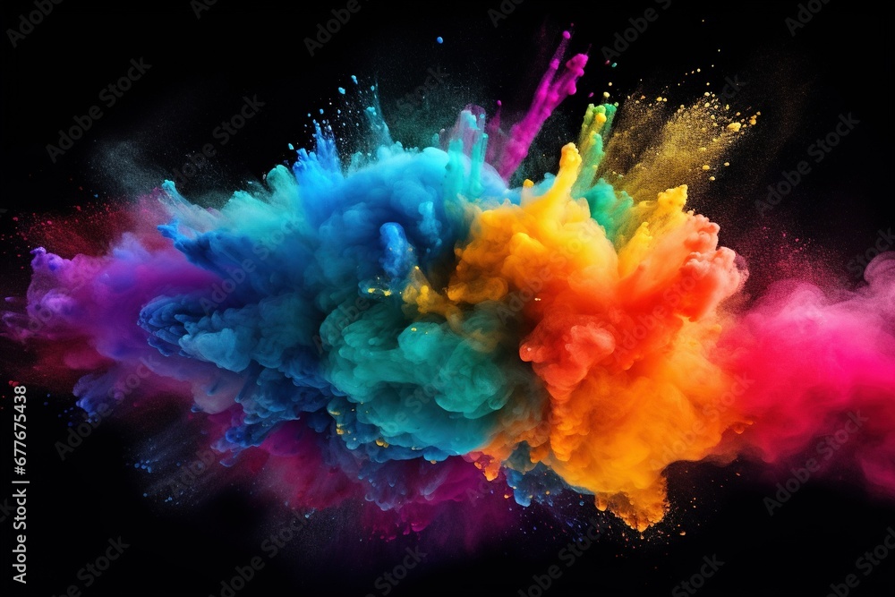 Abstract powder splatted background.Colorfull powder explosion on white background. Colored cloud. Colorful dust explode