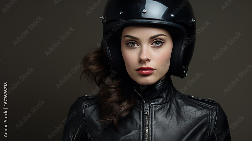 A beautiful woman in motorcycle helmet - obrazy, fototapety, plakaty 