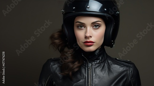 A beautiful woman in motorcycle helmet © LaxmiOwl
