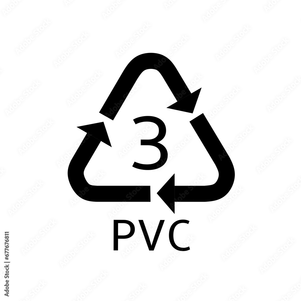 plastic recycling symbol vector with code 3 PVC plastic recycling symbol vector with code 3 PVC
