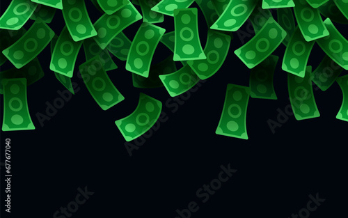 Dollar falling rain. Money wallpaper, flying cash shower background.