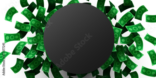Dollar falling rain. Money frame wallpaper, flying cash shower background.