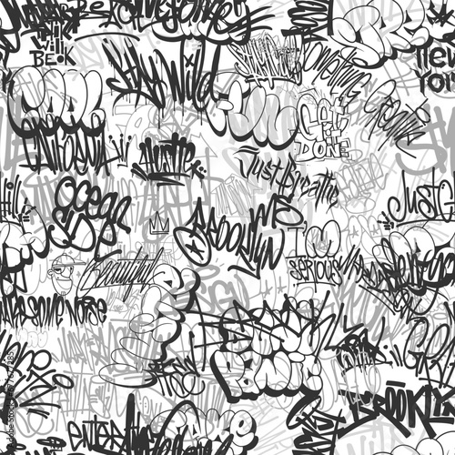 Graffity wall tags seamless pattern, graffiti street art.