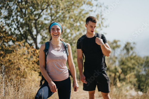 Group of Friends Enjoying a Sunny Day Hiking in the Wilderness