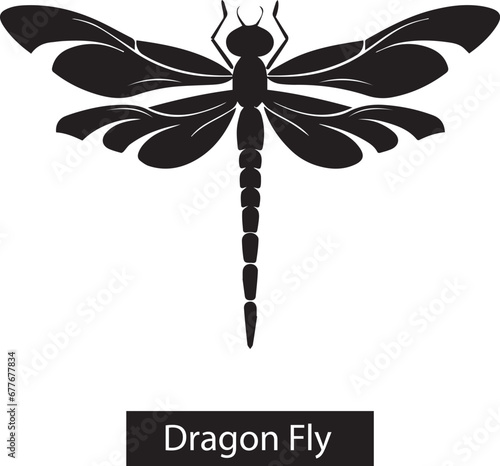 Dragon Fly Silhouette single isolated on white background