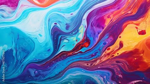 Abstract marbled acrylic paint ink painted waves painting texture colorful background. Generative ai
