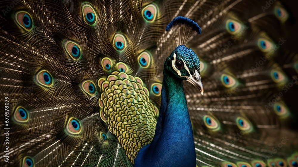 Obraz premium A peacock spreading its feathers AI generated illustration