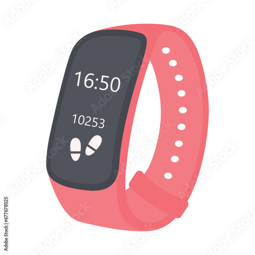 Fitness watch. Smart watch step counting. Healthy lifestyle, lose weight, diet, sport concept. Flat cartoon illustration.