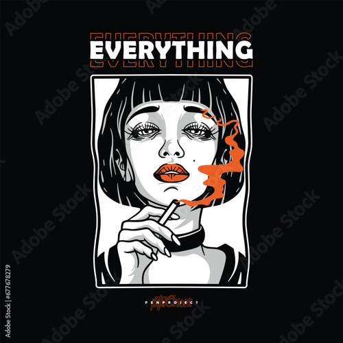 Smoking woman illustration template design, suitable for printing and t shirt design