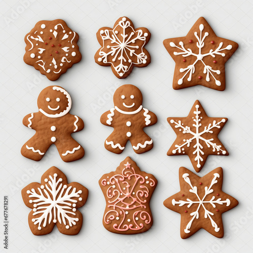 Christmas gingerbread cookies isolated on a white background. 3d rendering
