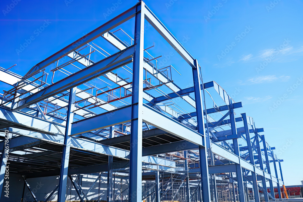Structure of steel roof truss under the construction building with beautiful sky, site of construction. Structure of steel roof truss under the construction building with beautiful sky, site of construction.
