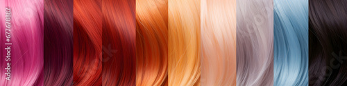 Hair Colors Palette. Close-up, top view of colorful professional dyes in hair salon. Generative AI.