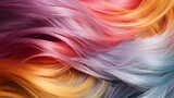 Natural freshly dyed colored hair, abstract background, hairdressing salon advertising, close-up of long and shiny hair, generative ai