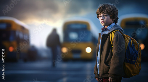 Wallpaper Mural kid waiting for school bus in the morning Torontodigital.ca