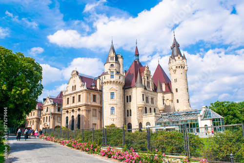 Palace in Moszna. Historic residence located in the Opole Voivodeship. Upper Silesia, Poland.