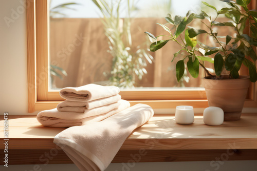 Cozy Towels Adorn a Sunlit Window Sill - Home Comfort