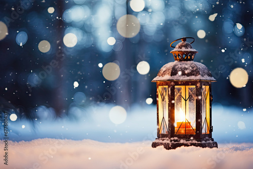 christmas lantern in the snow © reddish