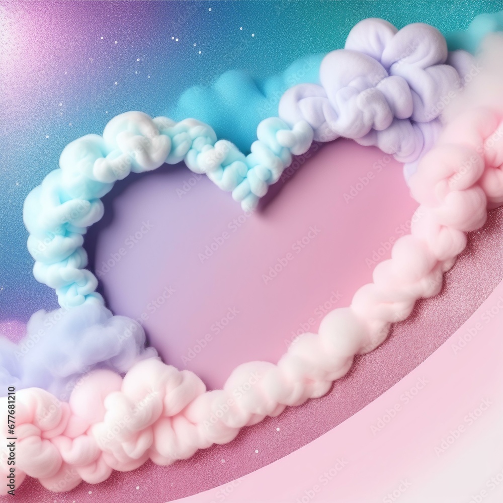 Cotton Candy Dreams: 3D Heart Frame Background