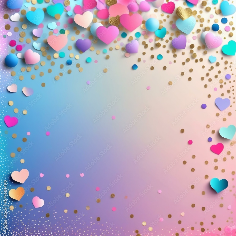 Whimsical Confetti Bliss: Colorful Heart-Themed Background for Expressive Greetings