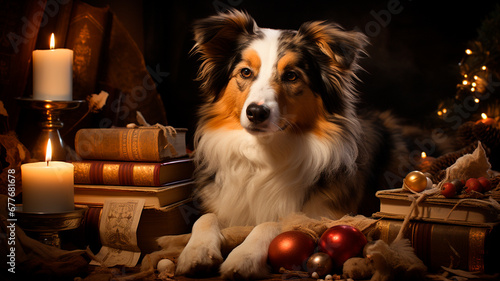 dog with christmas decoration