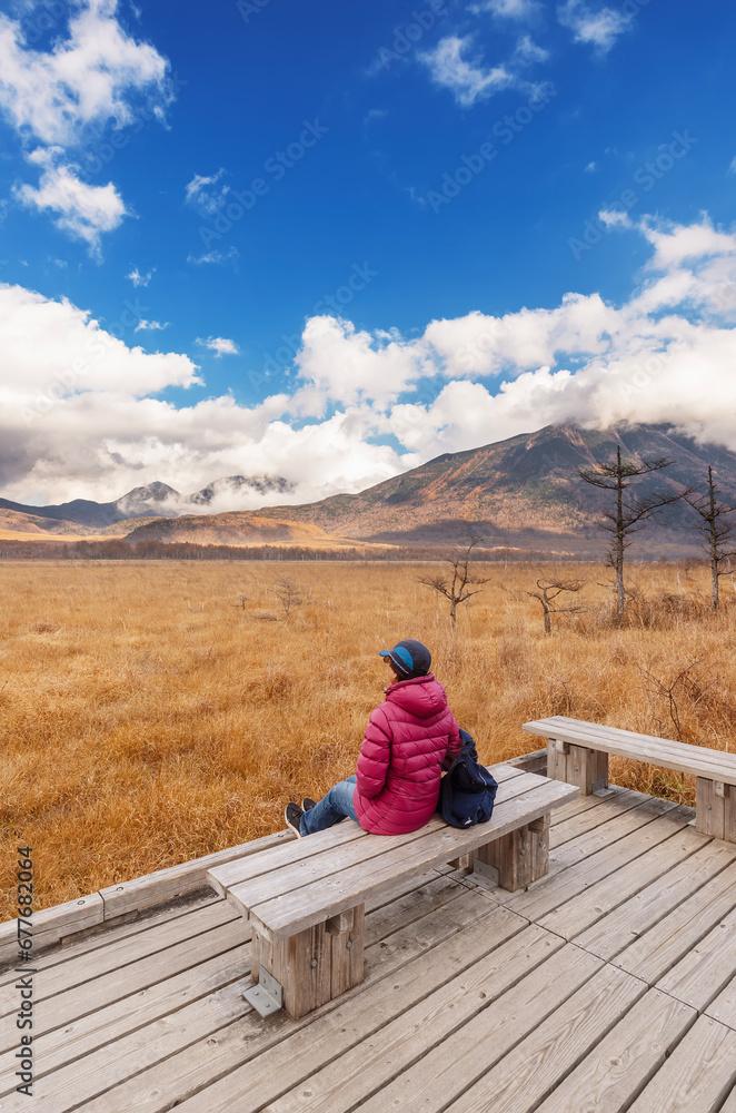 Fototapeta premium Scenery of Odashirogahara and Mount Nantai in Nikko National Park in Japan