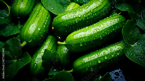 fresh cucumbers with dew drops on a black background. high quality photo