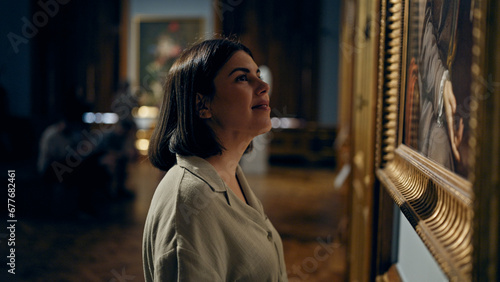 Photography Young beautiful hispanic woman visiting art gallery at Belvedere Palace in Vienn
