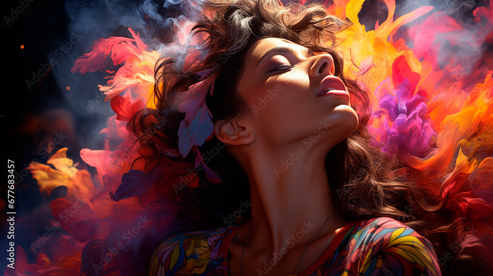 beautiful woman with colorful curly hairstyle beautiful woman with colorful curly hairstyle