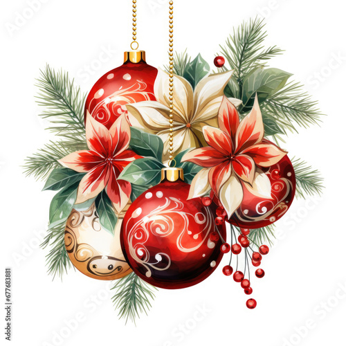 Vintage christmas watercolor clipart on white background