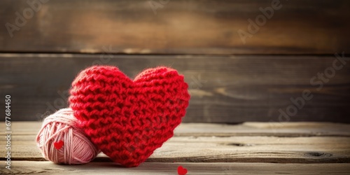 Vintage Woolen Love - Craft a heartfelt image for Valentine's Day featuring a red heart shape made from wool,