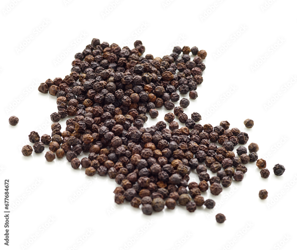 Pile of black pepper peppercorn seeds isolated on white background Pile of black pepper peppercorn seeds isolated on white background