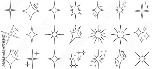 Shine stars shape icons  sparkling  christmas celebration symbols. Glow shiny icons for party or greeting cards. Vector illustration