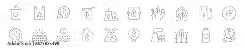 Set of icons with objects related to environmental in linear style. Vector illustration.