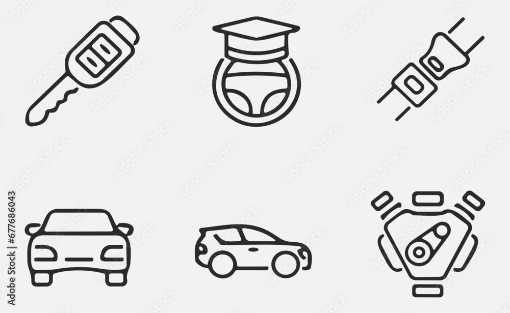 Set of car outline icons, auto, automobile. Linear icon collection. Vector illustration Set of car outline icons, auto, automobile. Linear icon collection. Vector illustration