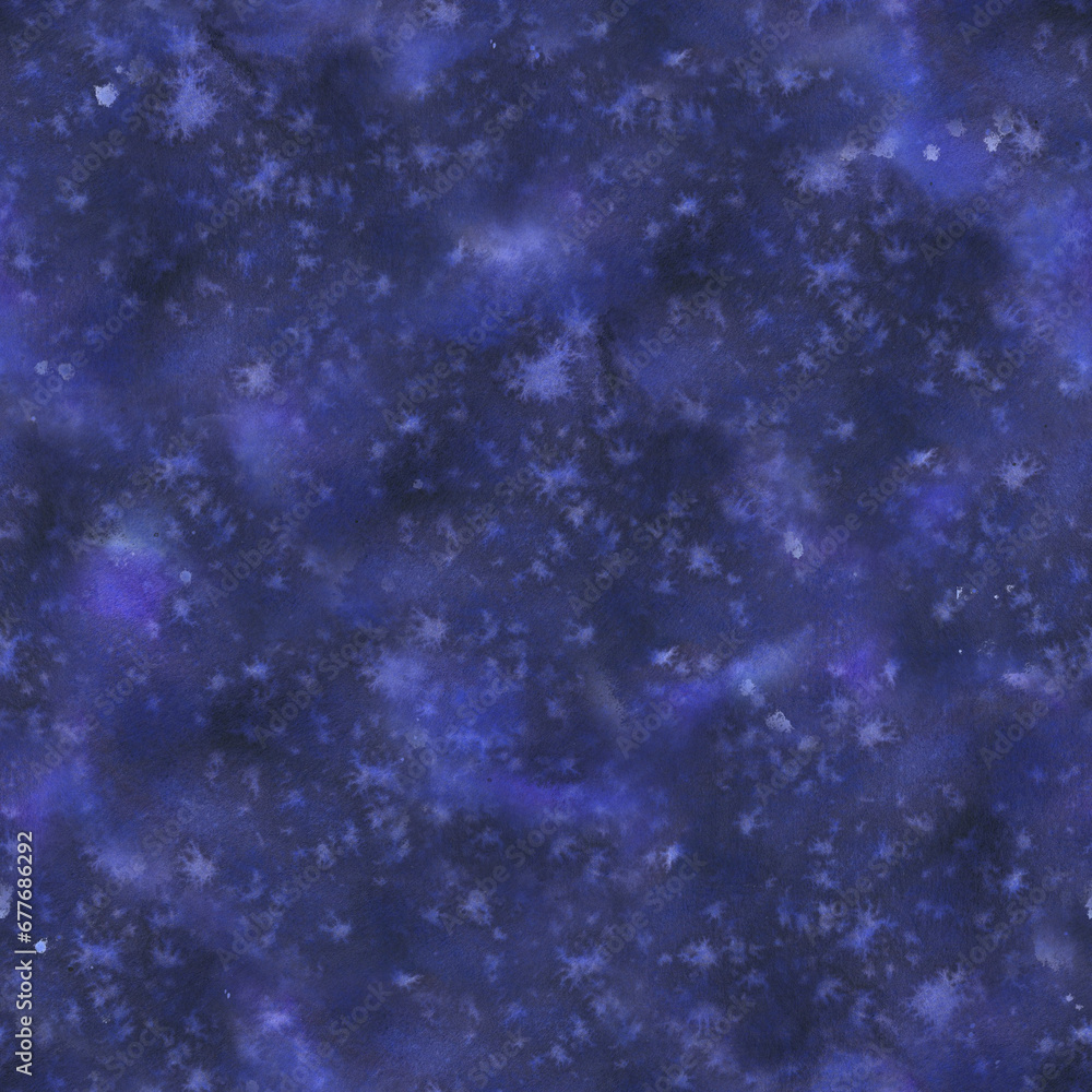 Night sky with stars, galaxies, dark blue. Hand drawn watercolor illustration. Seamless pattern for decoration and design of packaging, wallpaper, textiles, paper, background. Night sky with stars, galaxies, dark blue. Hand drawn watercolor illustration. Seamless pattern for decoration and design of packaging, wallpaper, textiles, paper, background.