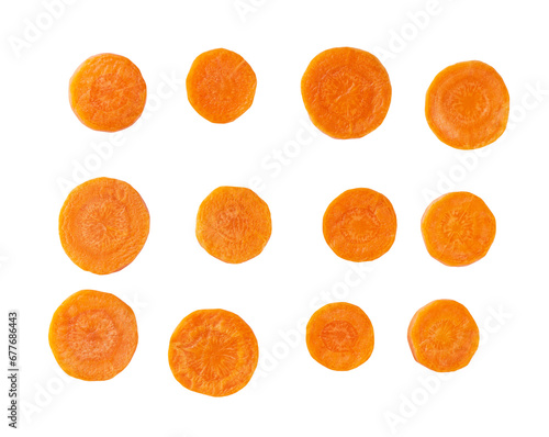 sliced organic carrots isolated on white background. sliced carrots.