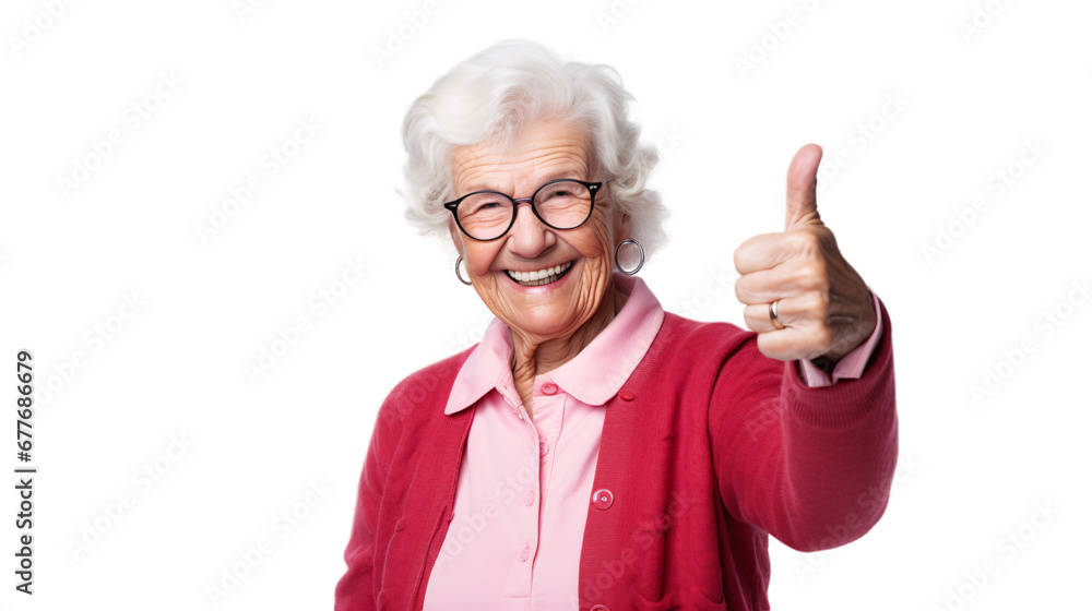 Happy Senior Woman Giving Thumbs Up - Transparent Background Happy Senior Woman Giving Thumbs Up - Transparent Background
