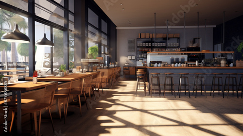 Third Wave Coffee Shop Interior Cafe. cafe bar restaurant nobody indoor. coffee shop. generative ai