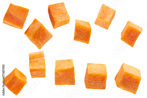 Fotografi diced carrots isolated on white background