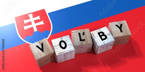 Slovakia - elections concept - wooden blocks and country flag - 3D illustration photo