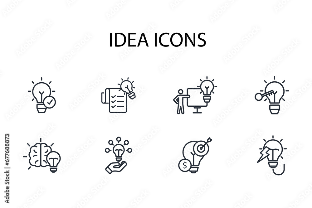 Idea icon set.vector.Editable stroke.linear style sign for use web design,logo.Symbol illustration. Idea icon set.vector.Editable stroke.linear style sign for use web design,logo.Symbol illustration.