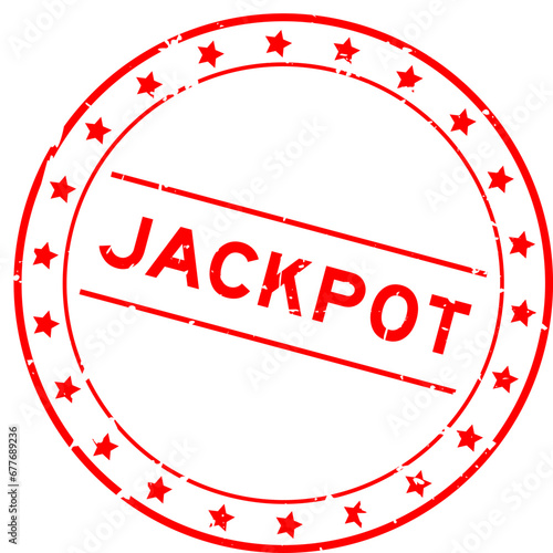 Grunge red jackpot word round rubber seal stamp on white background