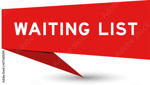 Red color speech banner with word waiting list on white background