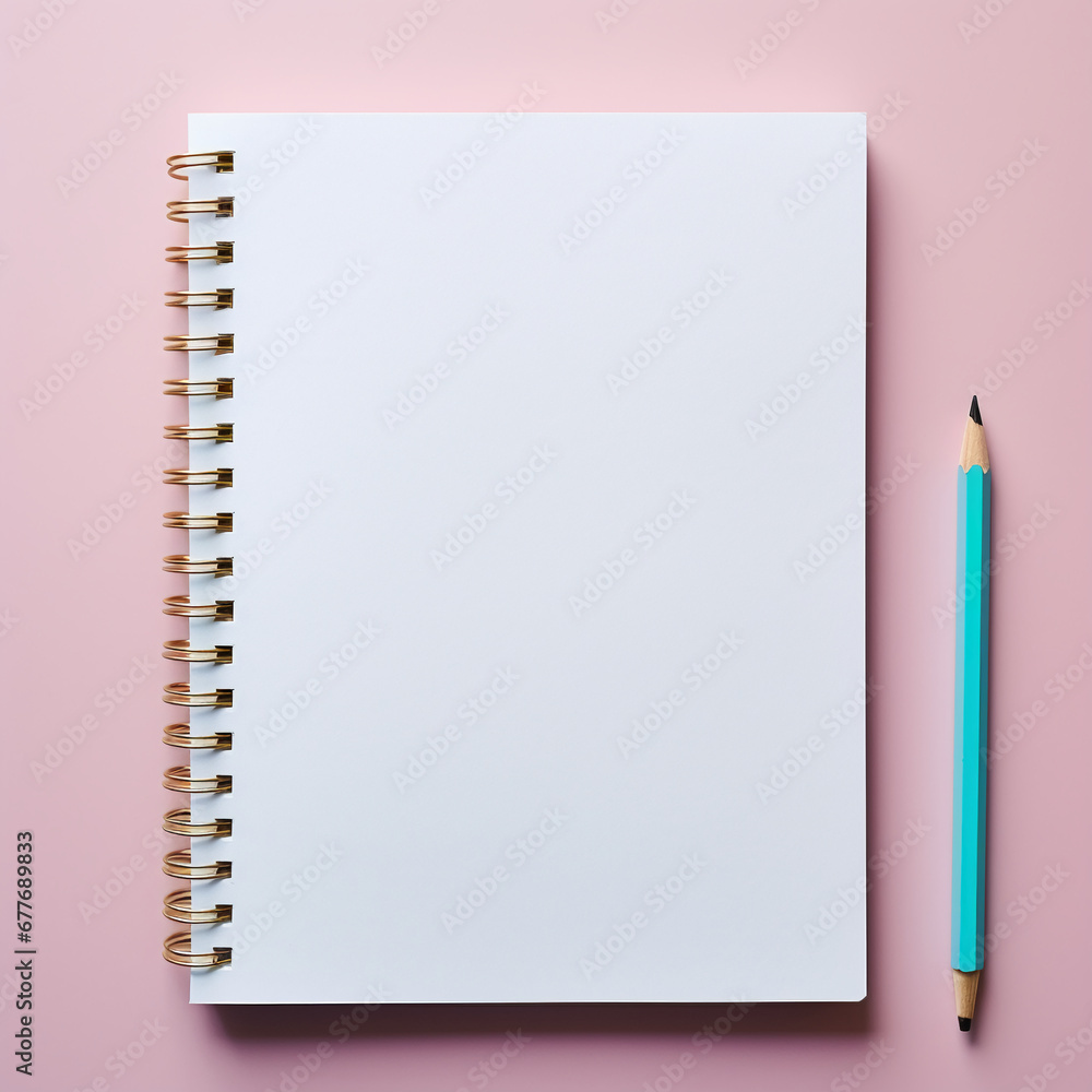 blank paper sheet, notebook, office desk workspace, work template, with the background soft pastel colors of blue, gold, white, gray and pink. AI generative blank paper sheet, notebook, office desk workspace, work template, with the background soft pastel colors of blue, gold, white, gray and pink. AI generative
