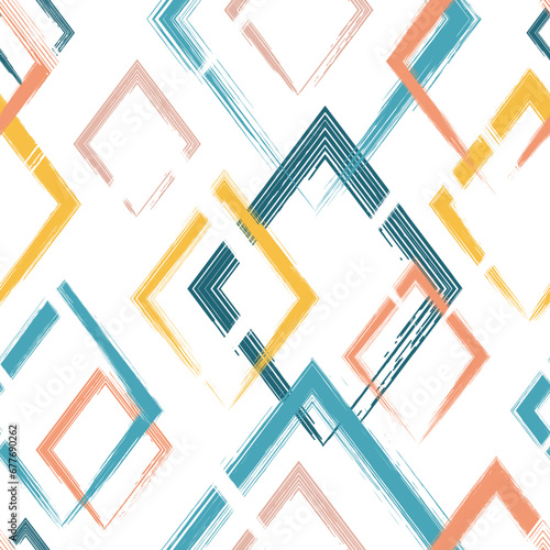 Abstract geometric seamless pattern. Repeating geometry line background for design prints. Repeated brush strokes shapes. Watercolor texture. Repeat whimsical Intersection lines. Vector illustration