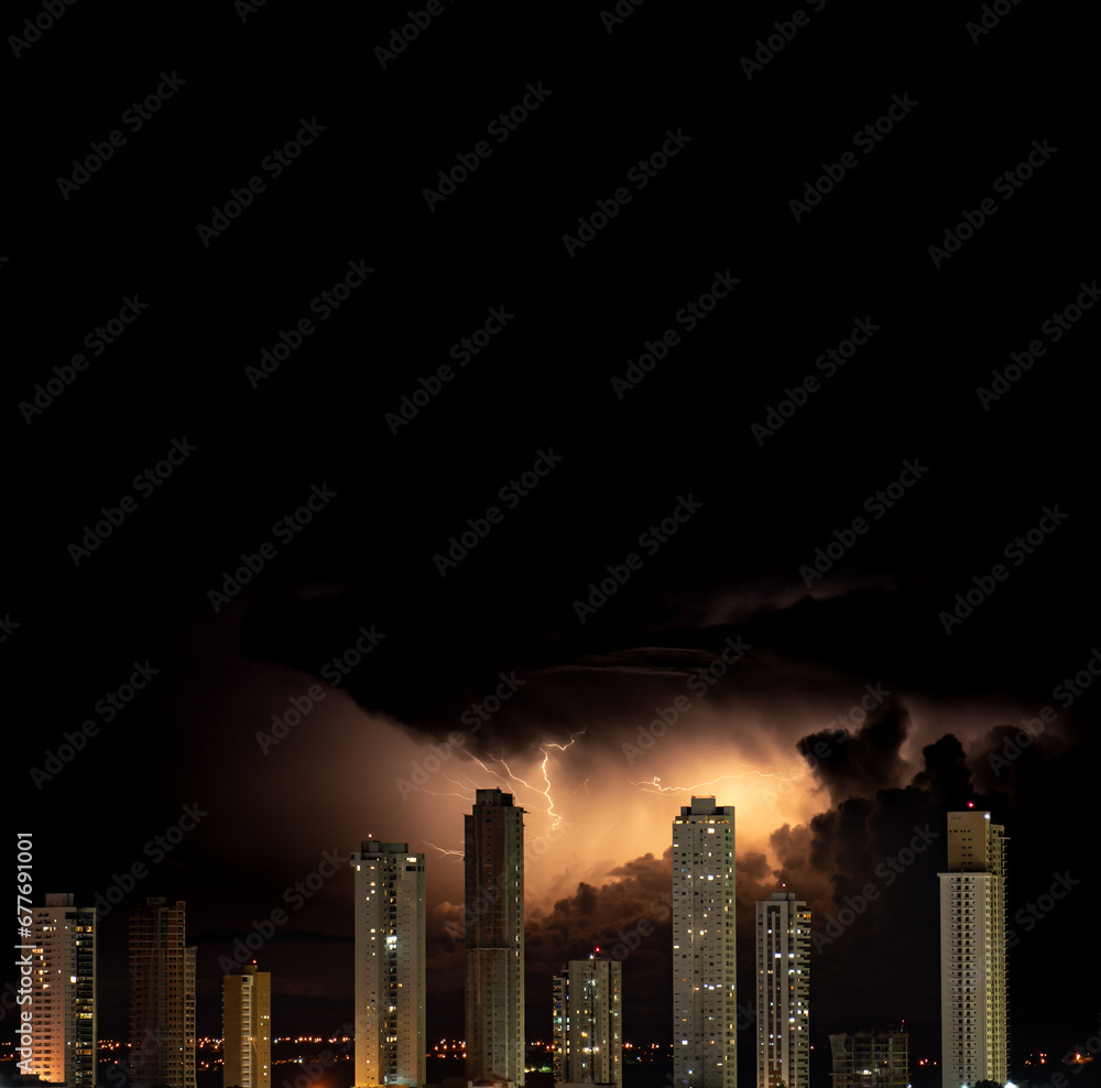 Fototapeta premium Dark Night Skyscrapers: The City and the Storm
