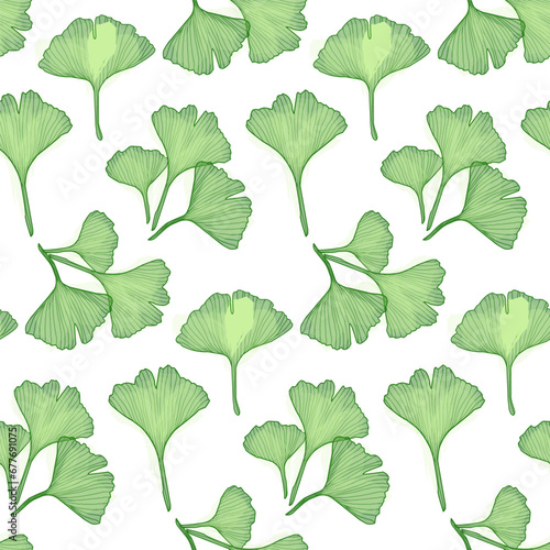 Ginkgo branch with leaves  vector seamless pattern for design of fabric or wallpaper