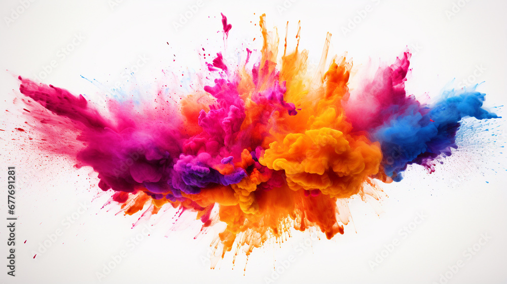 Colorful powder splatter on white isolated background - ai generative