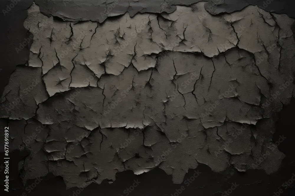 Obraz premium Old Distressed Black Paper Background, Wrinkled Grunge Texture Backdrop With Blank Space For Text, Weathered Dark flat lay WallPaper, Peeling Black Wall Paper